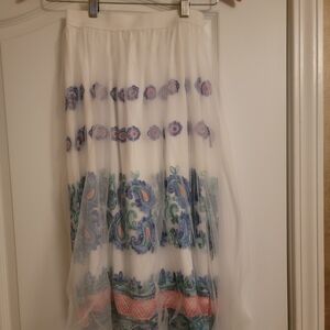 Elegant White and Blue Patterned Skirt